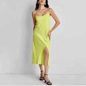A New Day Key Lime Green Satin Slip Dress Size L Midi Adjustable Straps NWOT